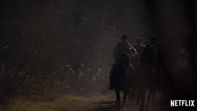 A Group Of People Riding Horses With A Netflix Logo In The Corner GIF