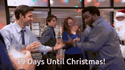 A Group Of People Shaking Hands With The Words 19 Days Until Christmas Written Below Them GIF
