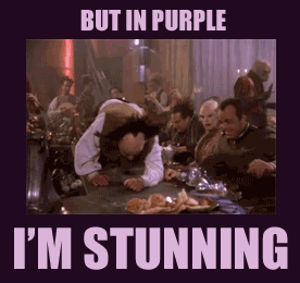 A Group Of People Sitting Around A Table With The Words But In Purple I 'M Stunning On The Bottom GIF