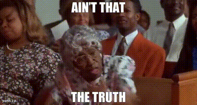 A Group Of People Sitting In A Church With The Caption Ain 'T That The Truth . GIF