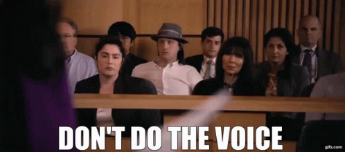 A Group Of People Sitting In A Courtroom With The Words " Do N't Do The Voice " GIF