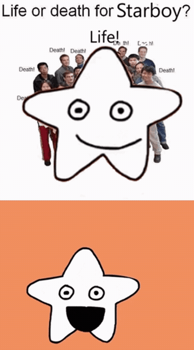 A Group Of People Standing Around A Star With A Face GIF