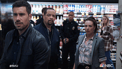 A Group Of People Standing In A Grocery Store With Nbc On The Bottom Right GIF