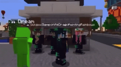 A Group Of People Standing In Front Of A Building In A Video Game . GIF
