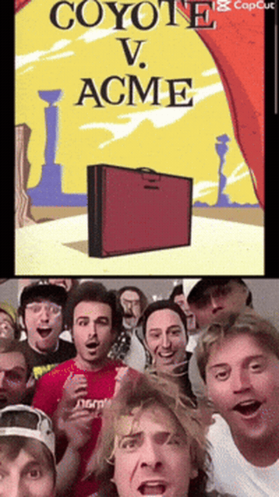 A Group Of People Standing In Front Of A Coyote V Acme Poster GIF