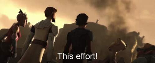 A Group Of People Standing In Front Of A Mountain With The Words This Effort GIF