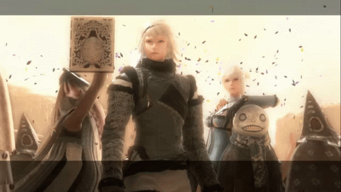 A Group Of People Standing In Front Of A Sign That Says ' A ' On It GIF