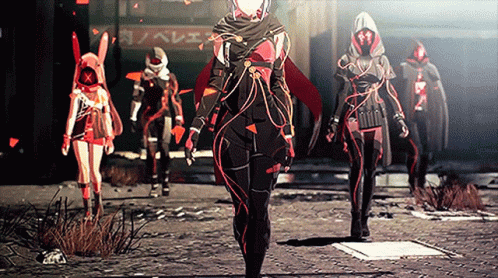 A Group Of People Standing In Front Of A Sign That Says ' N / A / E ' On It GIF