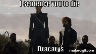 A Group Of People Standing Next To Each Other With The Caption I Sentence You To Die Dracarys GIF