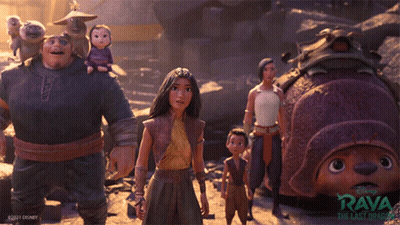 A Group Of People Standing Next To Each Other With The Word Raya On The Bottom GIF