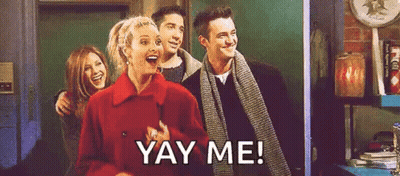 A Group Of People Standing Next To Each Other With The Words `` Yay Me '' Written Above Them . GIF