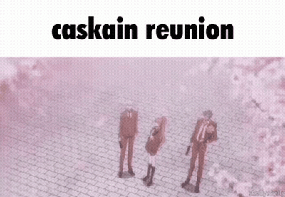 A Group Of People Standing On A Brick Sidewalk With The Words Caskain Reunion On The Bottom GIF