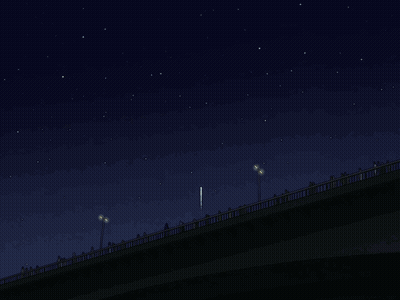 A Group Of People Standing On A Bridge Watching Fireworks GIF