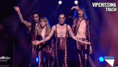 A Group Of People Standing On A Stage With The Words Viperissima Track Written On The Bottom GIF
