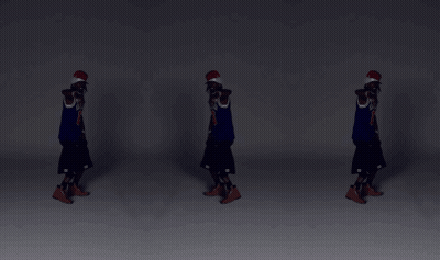 A Group Of People Walking In A Dark Room With A White Background GIF