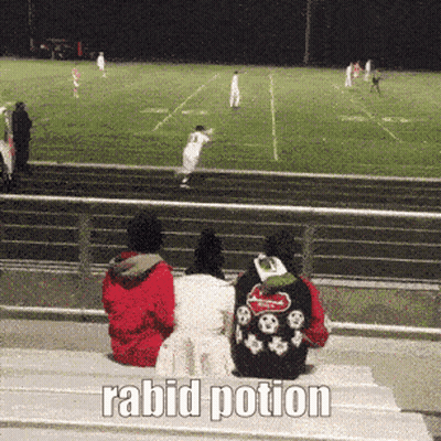 A Group Of People Watching A Football Game With Rabid Potion Written In The Corner GIF