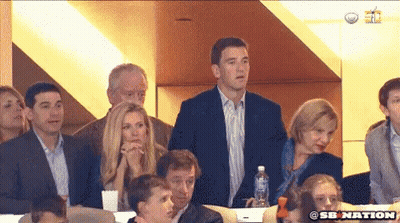 A Group Of People Watching A Game With Sb Nation Written On The Bottom Of The Screen GIF