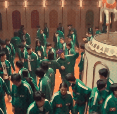 A Group Of People Wearing Green Uniforms With Numbers On Them GIF