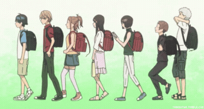 A Group Of People With Backpacks Are Walking In A Line With A Tumblr.com Watermark GIF