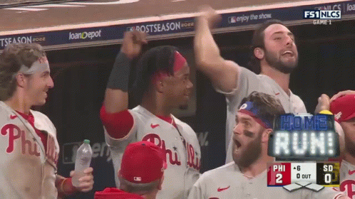 A Group Of Philadelphia Phillies Baseball Players Are Celebrating GIF