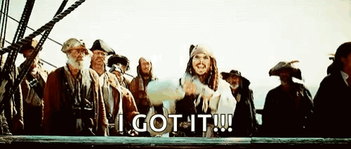 A Group Of Pirates On A Boat With The Words `` I Got It '' Written On The Bottom Of The Image . GIF
