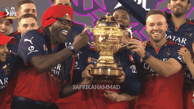A Group Of Players Holding A Trophy With Qatar Airlines On Their Shirts GIF