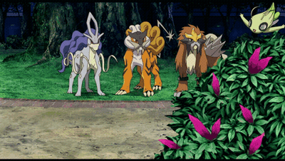 A Group Of Pokemon Are Standing In A Grassy Area GIF