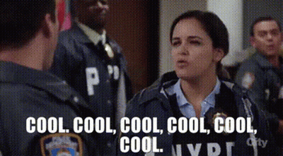 A Group Of Police Officers Are Standing Next To Each Other And One Of Them Is Talking To Another Officer . GIF