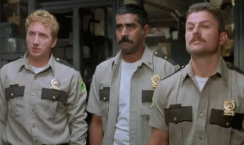A Group Of Police Officers Are Standing Next To Each Other In Uniform . GIF