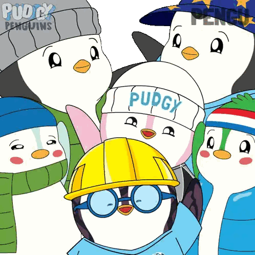 A Group Of Pudgy Penguins Are Posing For A Picture Together Sticker