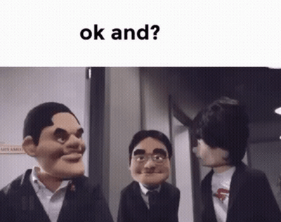 A Group Of Puppet Men Are Standing Next To Each Other In A Hallway . GIF