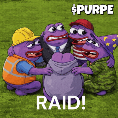 A Group Of Purple Frogs Are Hugging Each Other With The Words Raid Written On The Bottom GIF