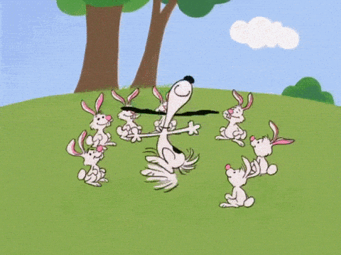 A Group Of Rabbits Are Playing With A Skunk In A Cartoon GIF