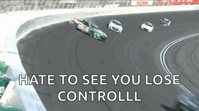 A Group Of Race Cars Are Racing On A Track With The Words " Hate To See You Lose Controll " Written On The Bottom GIF