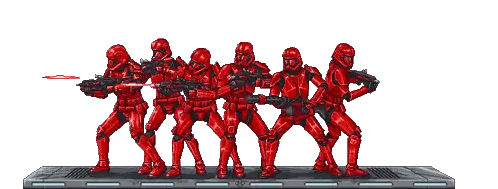 A Group Of Red Stormtroopers Are Holding Guns In A Line Sticker