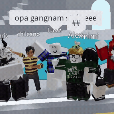 A Group Of Roblox Characters Including Alexmimi And Lucas Are Standing Together GIF