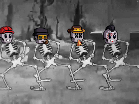 A Group Of Skeletons Are Dancing In A Cartoon Style GIF