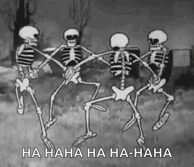 A Group Of Skeletons Are Holding Hands And Dancing In A Cemetery . GIF