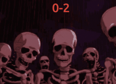 A Group Of Skeletons Are Standing Next To Each Other With The Number 0-2 Written In Red GIF