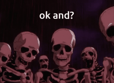 A Group Of Skeletons Are Standing Next To Each Other With The Words " Ok And " Written Above Them GIF