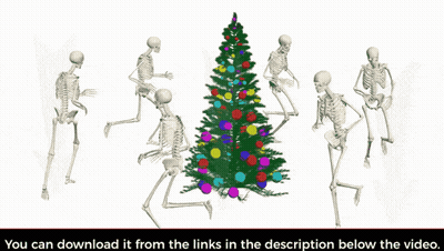 A Group Of Skeletons Standing Around A Christmas Tree With The Words " You Can Download It From The Links In The Descrip GIF