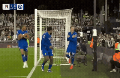 A Group Of Soccer Players Are Celebrating A Goal With A Score Of 1-3 GIF