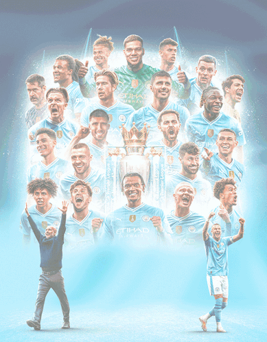 A Group Of Soccer Players Are Posing For A Photo With A Trophy That Says ' Etihad Airways ' On It GIF