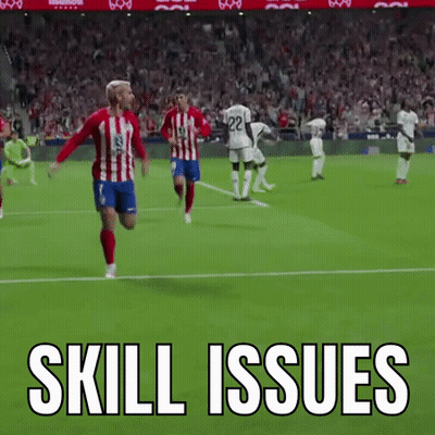 A Group Of Soccer Players Are Running On A Field With The Words Skill Issues Written On The Bottom GIF