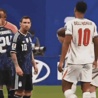 A Group Of Soccer Players Are Standing On A Field With One Wearing A Number 10 Jersey . GIF