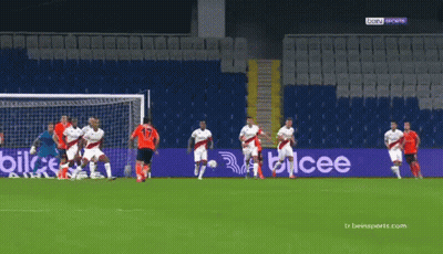 A Group Of Soccer Players On A Field In Front Of A Sign That Says ' Telcee ' GIF