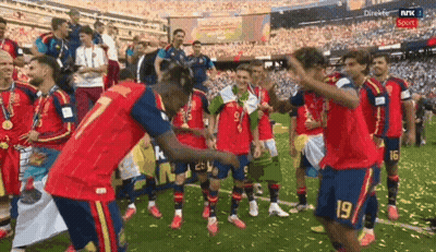 A Group Of Soccer Players On A Field With One Wearing The Number 7 GIF
