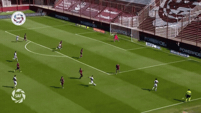 A Group Of Soccer Players On A Field With Powerade Advertisements On The Sidelines GIF