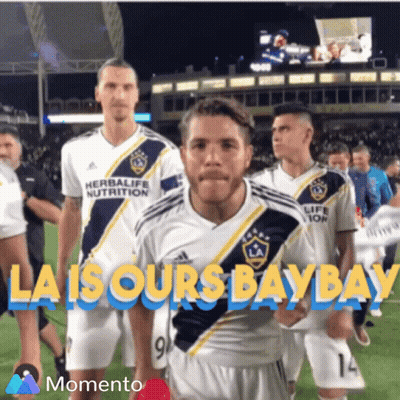 A Group Of Soccer Players Standing On A Field With The Words La Is Ours Bay Bay GIF