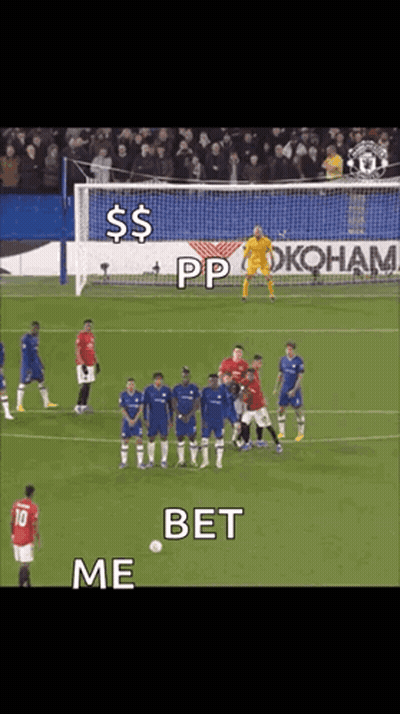 A Group Of Soccer Players Standing On A Field With The Words Me Bet GIF